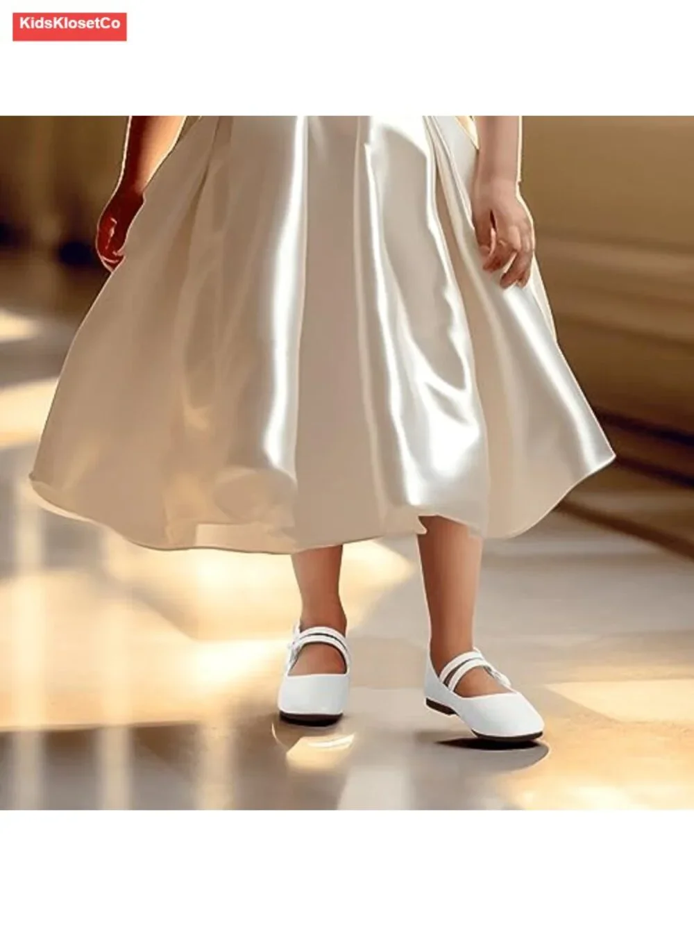 Kids Mary Jane Ballet Flats with Bow, Double Strap, Hook & Loop Closure